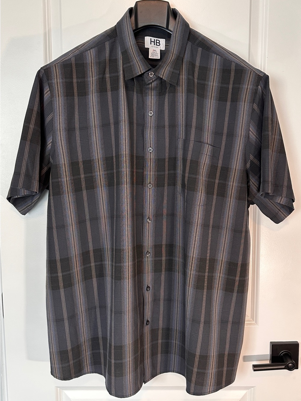 Harbor Bay by DXL Men's 2XL Gray Plaid Short Sleeve Button-Up